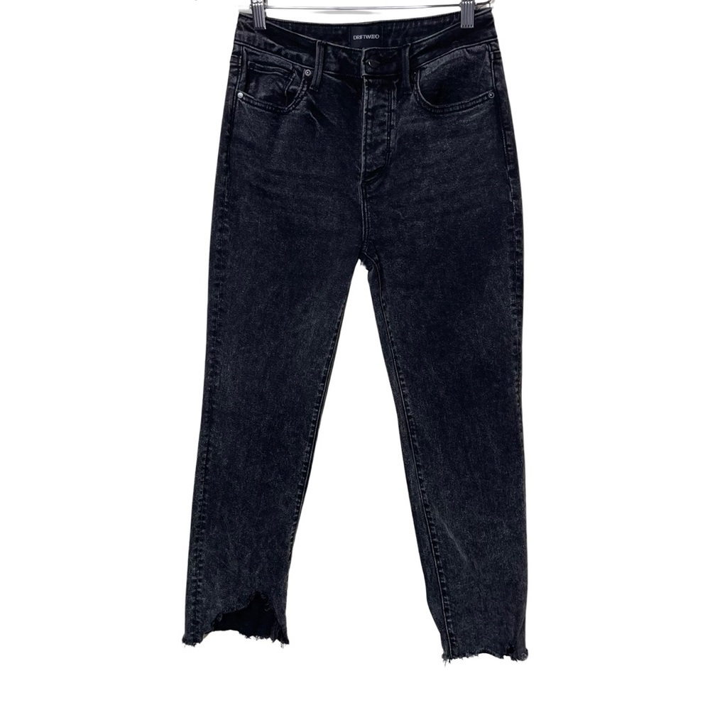Driftwood Meg Destroyed High Rise Cropped Jeans in Marble Black Raw hem 25